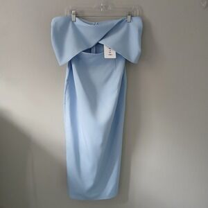 Elagia Womens Size M Off Shoulder Dress Sky Blue Cut Out Zipper Ankle Length NWT
